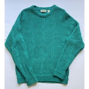 Vintage St. John’s Bay Men’s L Sweater Teal Ramie Cotton Textured Knit Pullover